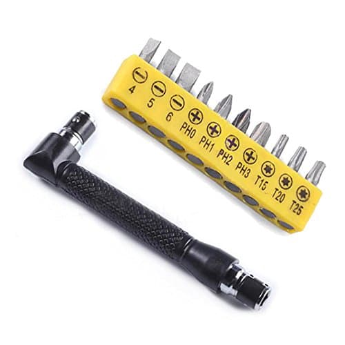 10Pcs Screwdriver and Bit Set, 1/4-Inch Drive, L-shaped Extension Handle Double Head Hex Socket Wrench Screwdriver Flat Philips Torx screwdriver Bits Kit