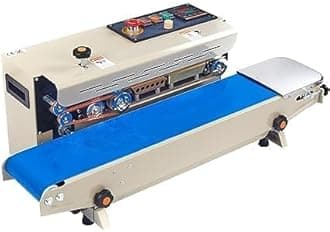 JD9 Continuous Automatic Sealing Machine for Food Packets, Horizontal Continuous Plastic Bag Band Sealing Packet Sealer Machine Temperature Control, Bag Sealer Machine (White)