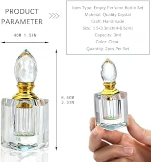 YU FENG 2PCS Vintage Crystal Perfume Bottles Art Deco Empty Refillable Decorative Bottles Glass Bottles for Fragrances,Home Bathroom Decor Lady Gift,3ml
