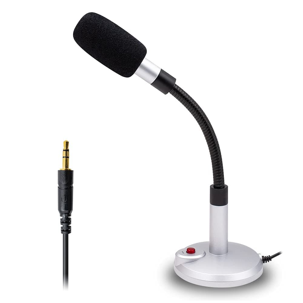 3.5mm Jack Computer Microphone with Gooseneck for PC and Laptop-Silver