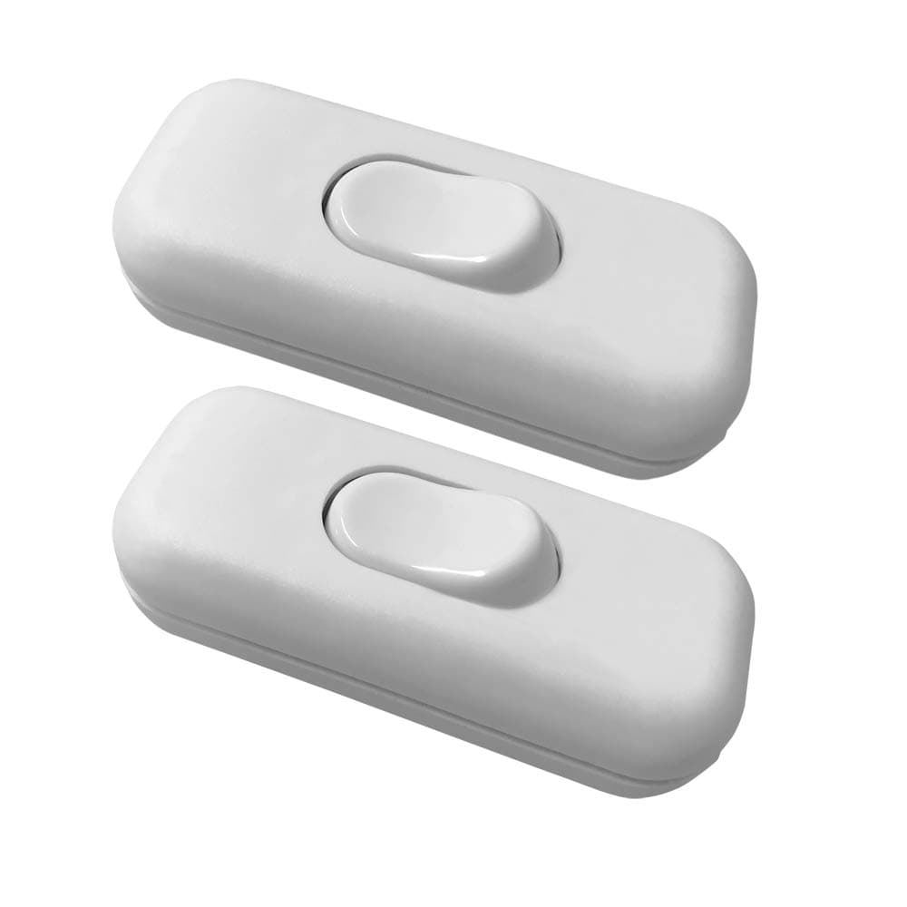 Mila-Amaz 2 Pack Torpedo Switch 6Amp Inline Switch for Small Appliance or Lamp Accepts1-3 Core Round or Flat Wire, White