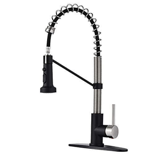 Ufaucet Modern Commercial Lead Free Chrome Single Handle Pull Down Sprayer Spring Kitchen Faucet, Stainless Steel Kitchen Sink Faucet with Deck Plate