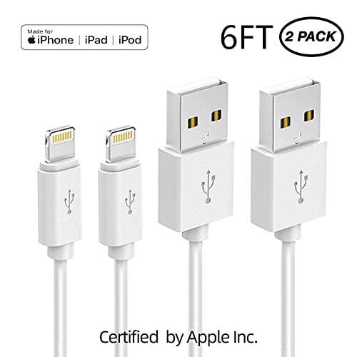 iPhone Charger Apple MFi-Certified Lightning Cable - Made for iPhone X / 8/8 Plus / 7/7 Plus / 6/6 Plus / 5S 6FT 2 Pack (White)