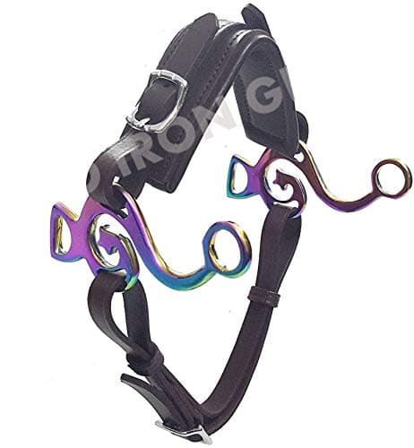 PRO IRON GEAR Rainbow Multi Hackamore Bitless Horse Bit English Western Adjustable Leather (Brown)
