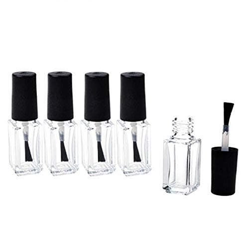 5PCS 5ML Nail Polish Bottles Empty Glass Square Bottom Shape Nail Polish Clear Bottles,With Cap and Soft Brush,Nail art