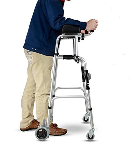 Elderly People Foldable Walker Adjustable Walking Assist Equipped Wheels Equipped with Arm Rest Pad for The Limited Mobility with Disabled,FourWheels