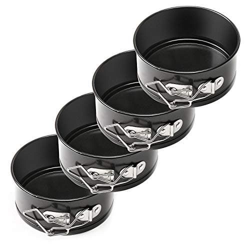 AFYHA 4 Inch Mini Non-stick Springform Pans Set 4 Piece Small Round Leakproof Cheesecake Pans with Removable Bottom for Mini Cheesecakes, Pizzas and Quiches