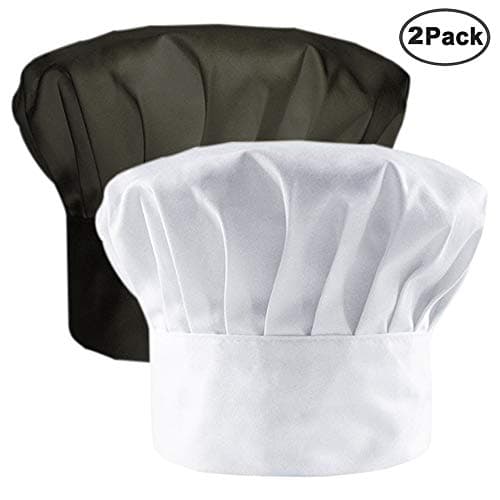 Chef Hat Adult Adjustable Elastic Baker Kitchen Cooking Chef Cap, White, Black