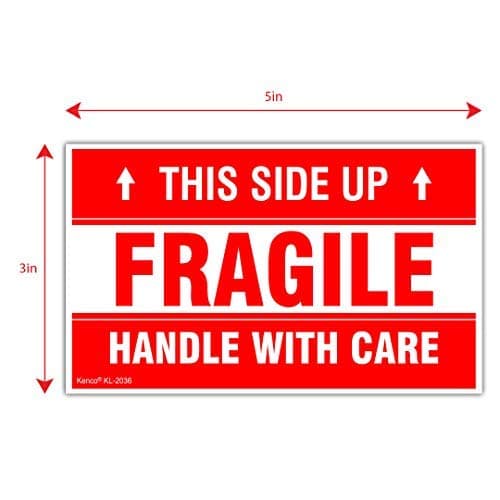 Kenco 3" X 5" This Side Up Fragile Handle with Care Stickers for Shipping and Packing - 500 Adhesive Labels Per Roll