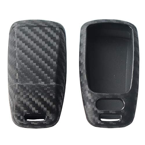 CaiXun 2Pack Silicone Carbon Fiber Pattern car Key case Cover Keychain for Smart Audi A1 A3 A4 A6 A5 S5 A7 S6 A8L S7 S8 Q3 Q5 SQ5 Q7 Q6 TT TTS R8 R18 Accessories fob Shell Key Bag （2017