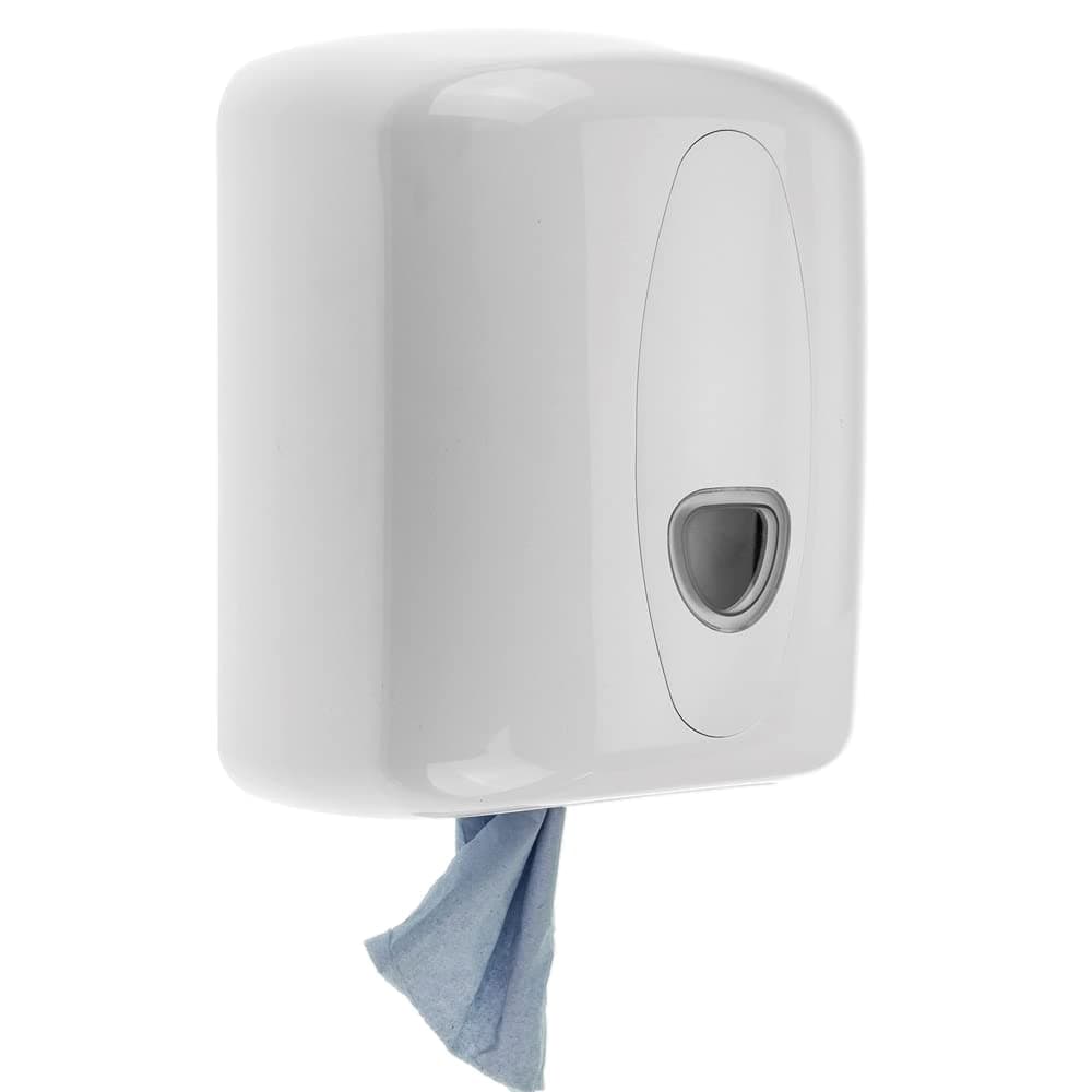 Wall Mounted Centerfeed Dispenser – White Tissue & Blue Roll Holder for Kitchen, Bathroom, Business Use – Hygienic, Durable Centre Pull Towel Dispenser for Commercial & Home