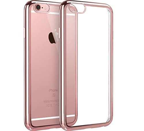 DANET iPhone 6/ 6S with Gold Plated Frame Luxury Soft TPU Case Cover for iPhone 6/ 6S (Rose Gold)