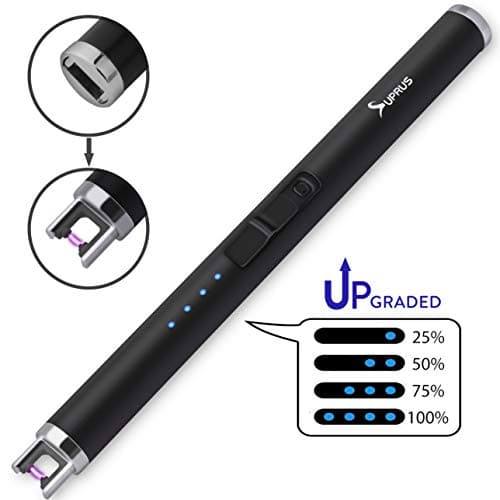 SUPRUS USB Lighter Upgraded Candle Lighter with LED Battery Display Rechargeable Flameless Coil Lighter Safety Switch 6.89IN No Spark & Smell Pocket Size Stainless Steel Windproof