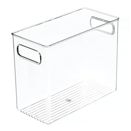 Plastic Modern Kitchen, Pantry Food Storage Container Bin w/ Handles - Cabinet, Fridge/Freezer, Countertop Organizer - Snacks/Drink/Appliances; Ligne Collection, Clear, 10x5x8 (Pack of 1)