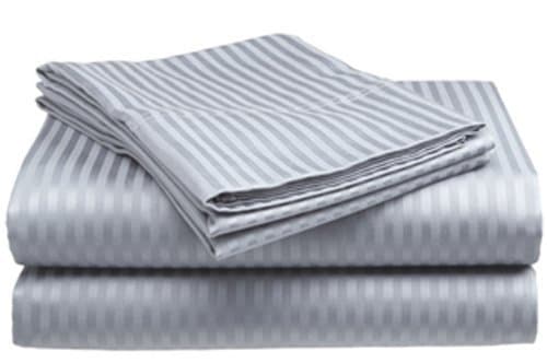 Crystal Trading 4-Piece Bed Sheet Set - Dobby Stripe - 100% Cotton Sateen - 300 Thread Count (Twin, Silver)