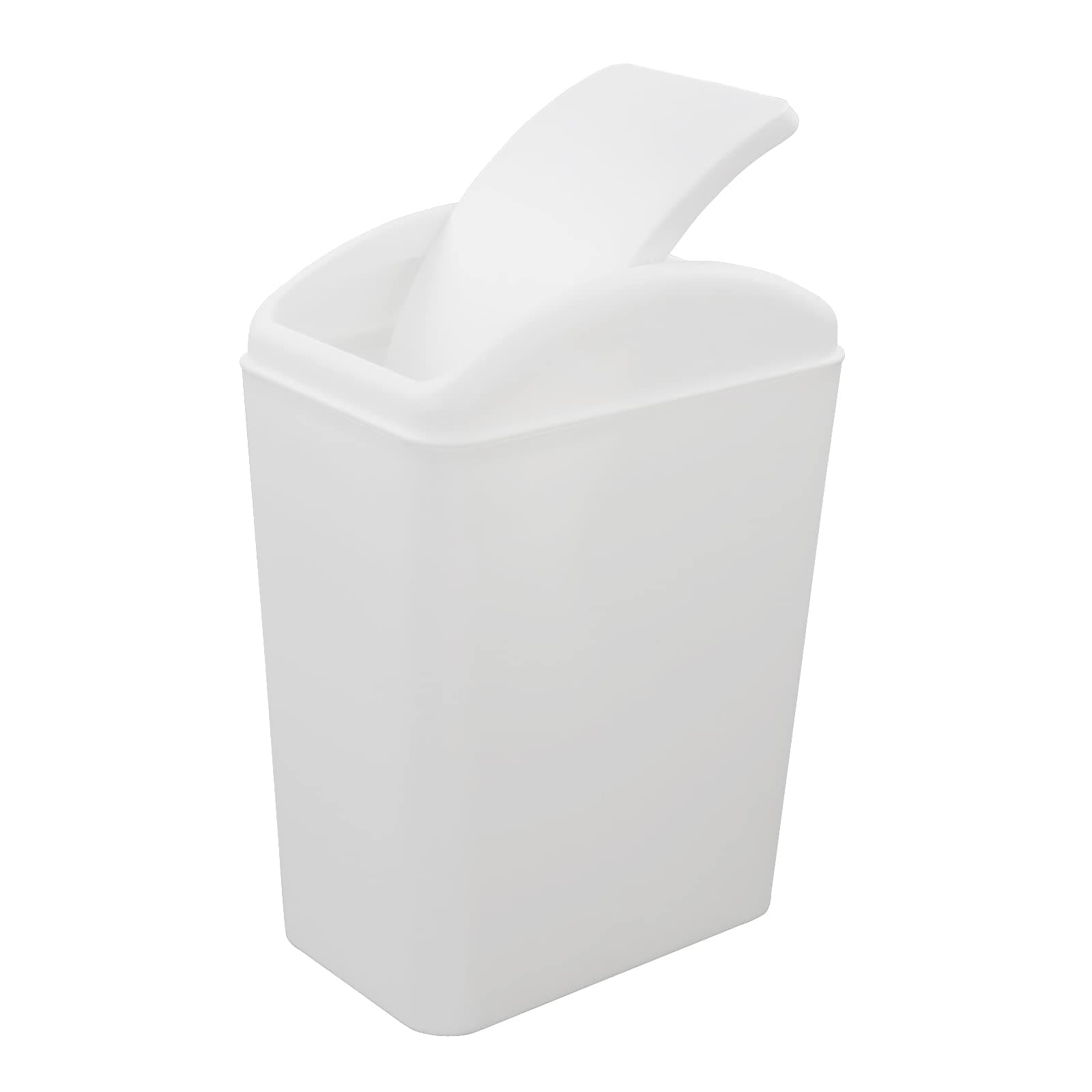 – 15 L Plastic Kitchen Trash Bin, Small Garbage Bin with Swing-Top Lid, White