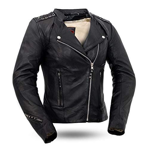 Womens Black Widow Leather Motorcycle Style Jacket (Black, Small)