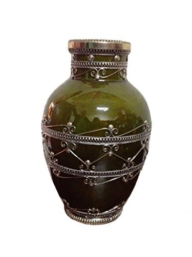 Moroccan Ceramic Vase with Silver Detailing Mina Olive