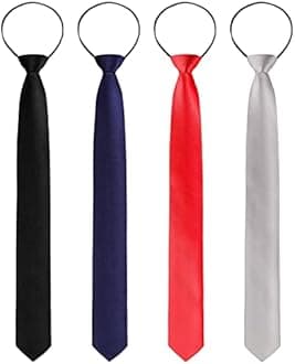 Xinnun 4 Pieces Zipper Ties for Men Adjustable Men's Neckties Zip on Tie for Men Zipper Skinny Necktie Clip on Slim Tie Black Navy Silver Grey Red, One Size