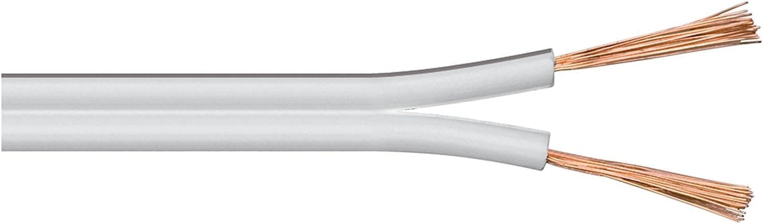 20m White Loud Speaker Cable Wire - Multi-Strand Ideal for Car Audio & Home HiFi - Outside Dimensions of Cable: 4mm x 2mm