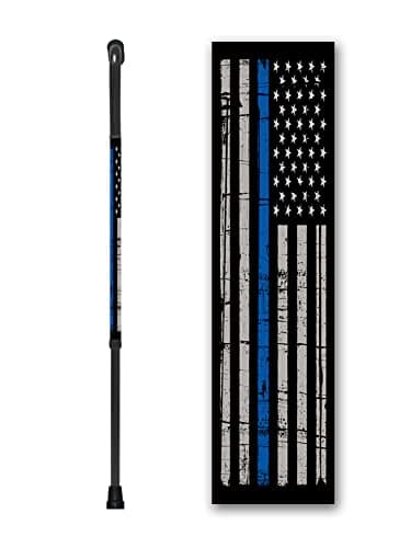 Walking Cane Offset Foam Handle Adjustable Aluminum Police Thin Blue Line Men or Women