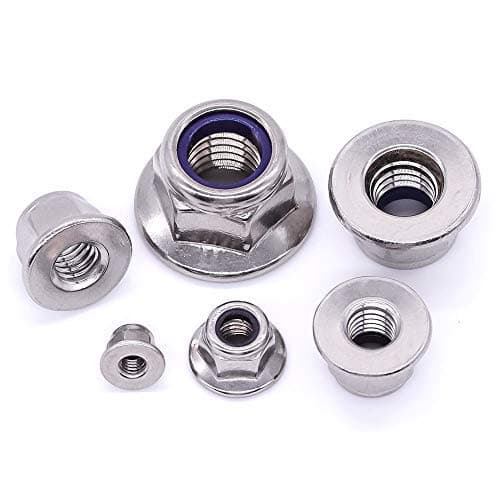 M8 x 1.25mm (10 PCS) Flange Washer Nylon Insert Hex Locknuts Lock Nuts, 304 Stainless Steel 18-8, Bright Finish, Coarse Thread UNC, A2-70 SS, DIN6926