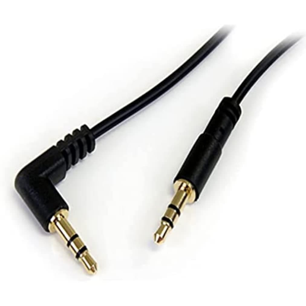 StarTech.com 3 ft. (0.9 m) 3.5mm Audio Cable - 3.5mm Slim Audio Cable - Right Angle - Male/Male - Aux Cable (MU3MMSRA), Black