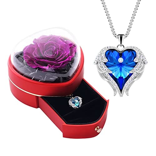 JLQPTX Preserved Real Rose with Heart Necklace