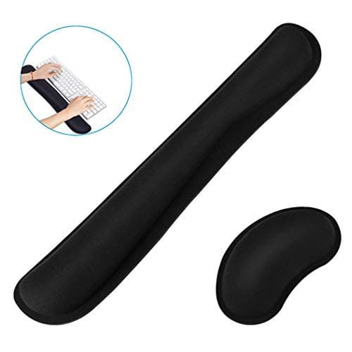 Memory Foam Set Keyboard Wrist Rest Pad & Mouse Wrist Rest Support for Office/Gaming/Computer/Laptop/Mac - Anti-Skid Cushion Durable & Comfortable & Lightweight for Easy Typing & Pain Relief (Black)