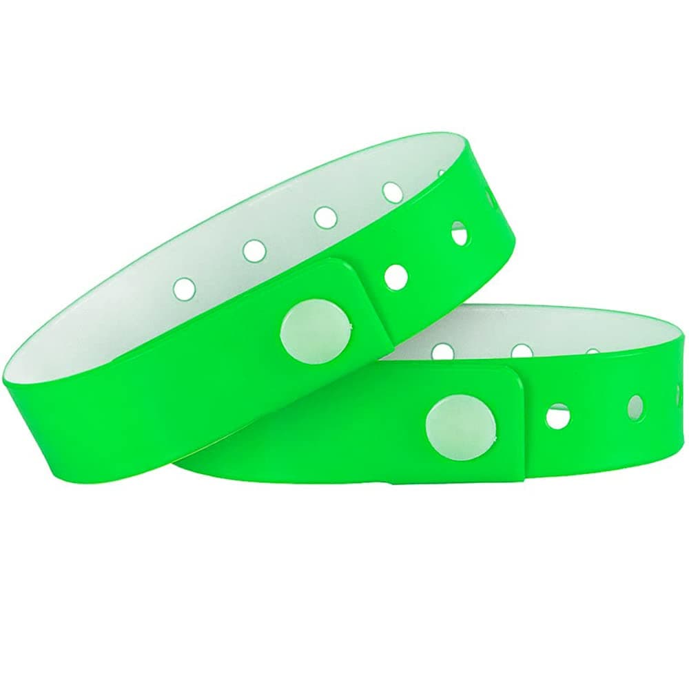 Plastic Event Wristbands Neon Green- 100 Pack Vinyl Wristbands for Party