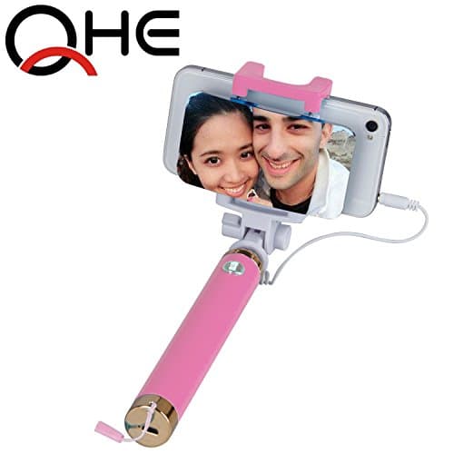 Qhe Selfie Stick,quick Snap Hd Self Pro 4-in-1 Ultra Compact Foldable Extendable Self-portrait Monopod with Big Photo Mirror Shoot Photo & Video By Rear Lens with Adjustable Phone Holder for Iphone 6, Iphone 6 Plus, Iphone 5 5s 5c, Android(gold Pink)
