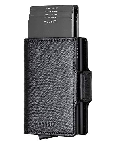 VULKIT Credit Card Holder RFID Blocking Leather Automatic Pop Up Wallet Slim Money Clip Wallet Double Card Case for Men and Women