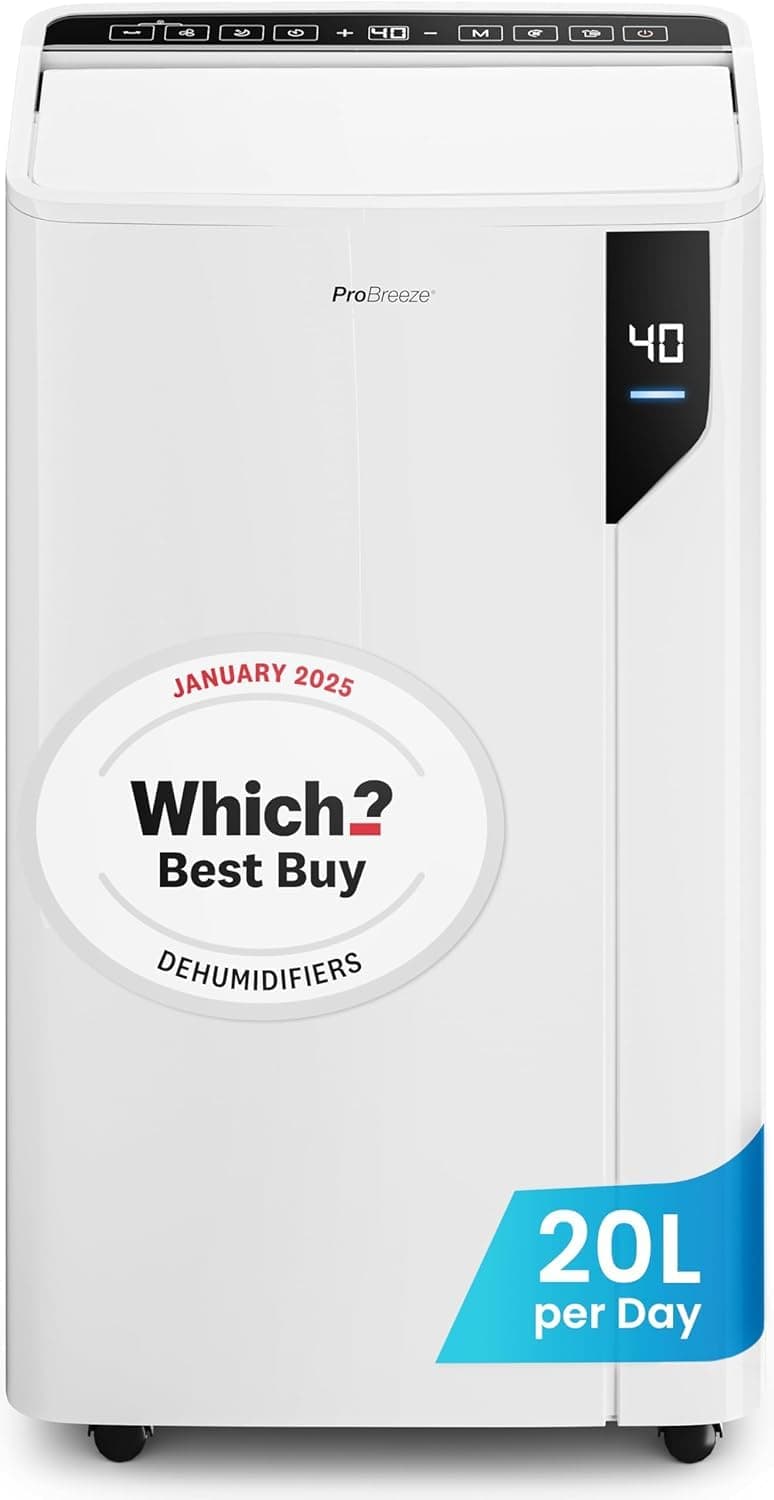 20L/Day Compressor Dehumidifier - Energy Efficient with Laundry Mode, Humidity Sensor, Carbon Air Filter for Mould, Damp & Moisture - for Home & Bedroom - WHICH? BEST BUY DEHUMIDIFER AWARD