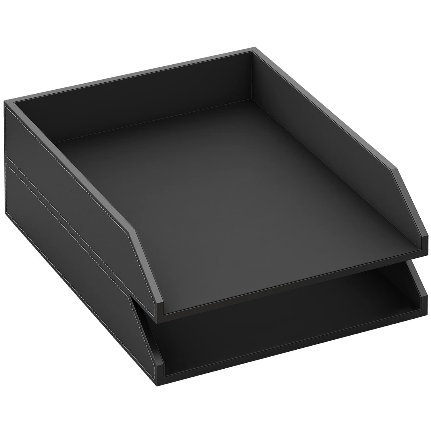 Leather Letter Tray, Thipoten Stackable Desk Organizer Holder for Office Supplies, Paper, File, Magazine, Perfect Office Organization for Desktop (Black-2Tiers)