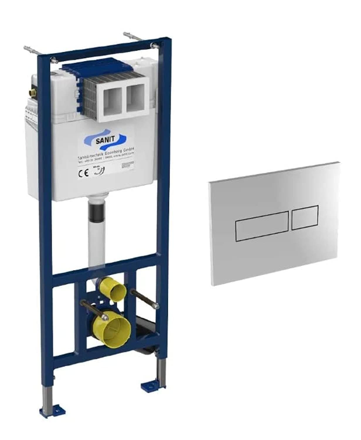 Sanit made in Germany | WC Element Combo 90.502.00..S012 Set for Wall Hung WC with shinny chrome flush plate and Concealed Cistern 450 with wall brackets (Front operated).