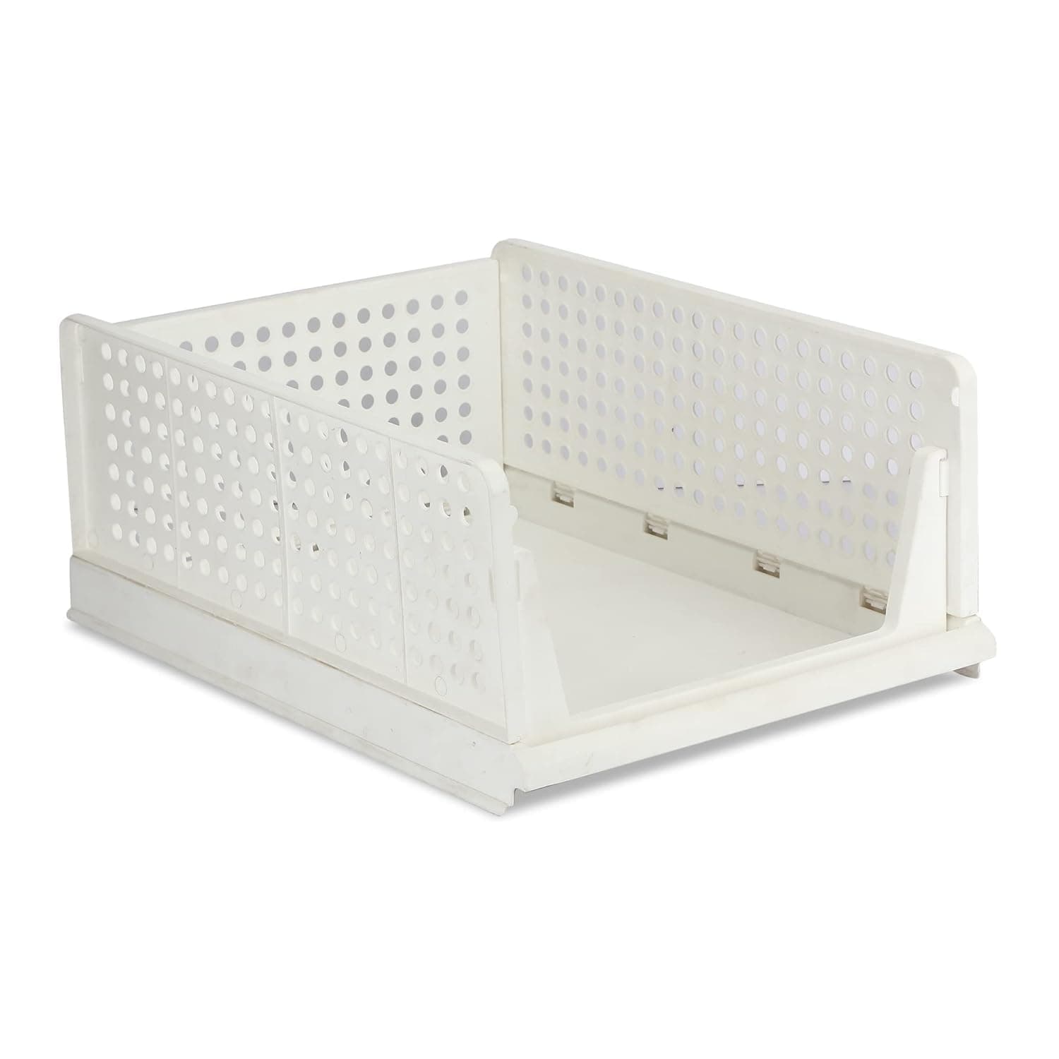 TANSUNG Versatile Stackable Plastic Storage 1 Piece Baskets Clothes organisers Foldable Closet for Living Room, Bathroom, and Kitchen White Large