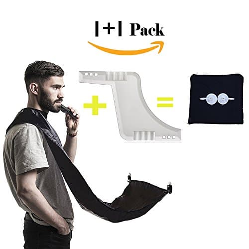 Mens Beard Template + Beard Trimming Apron Guide Tool Mustache Shaper Comb Bib Hair Catcher Cape Shaving Grooming Shaping Clippings Facial Styling Gift for Men, Transparent