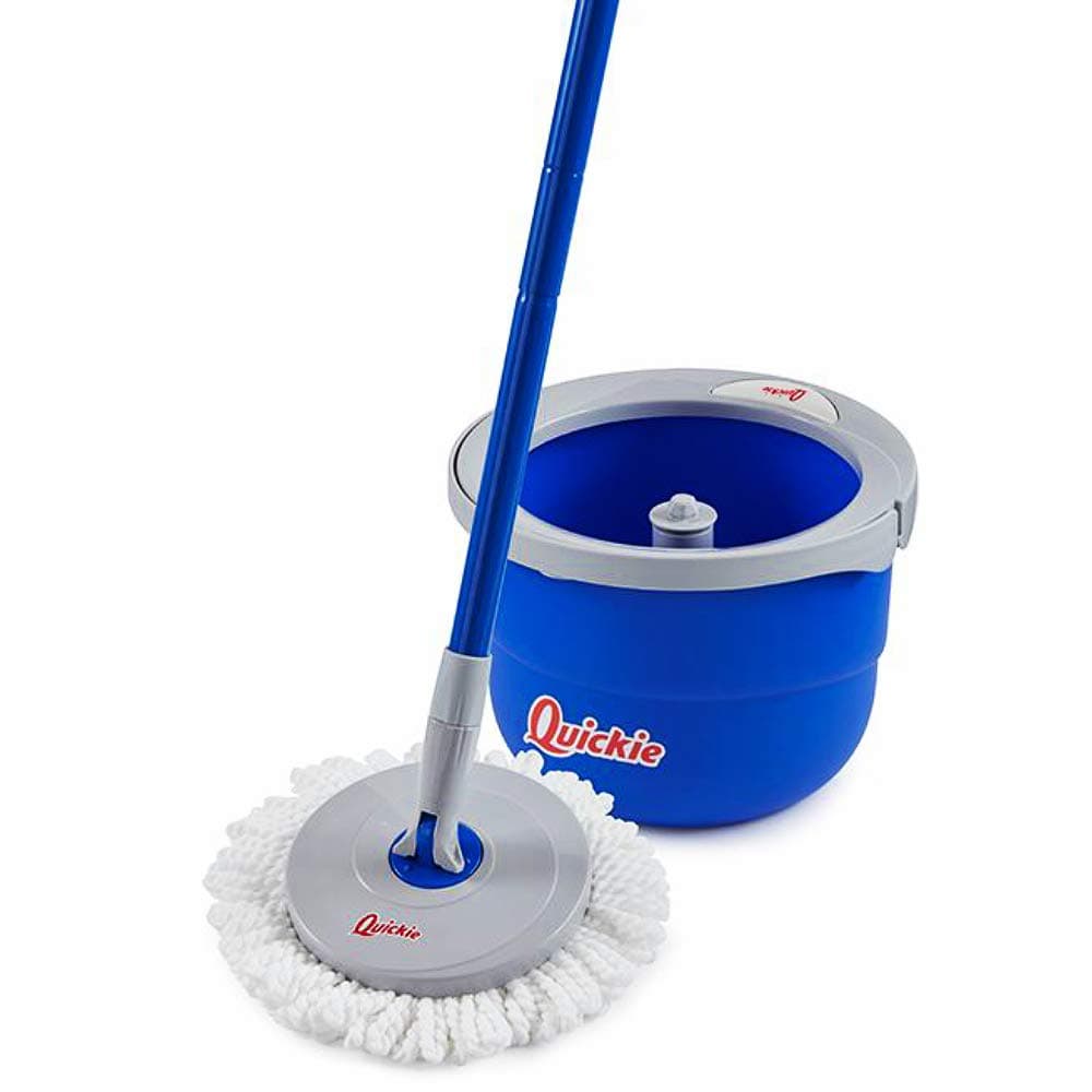 Quickie Microfiber Spin Mop and Wringing Bucket Floor Cleaning System, Gray, Wet/Dry Usage on Hardwood/Title/Vinyl/Laminate Floors in Home/Kitchen/Lobby/Restaurant