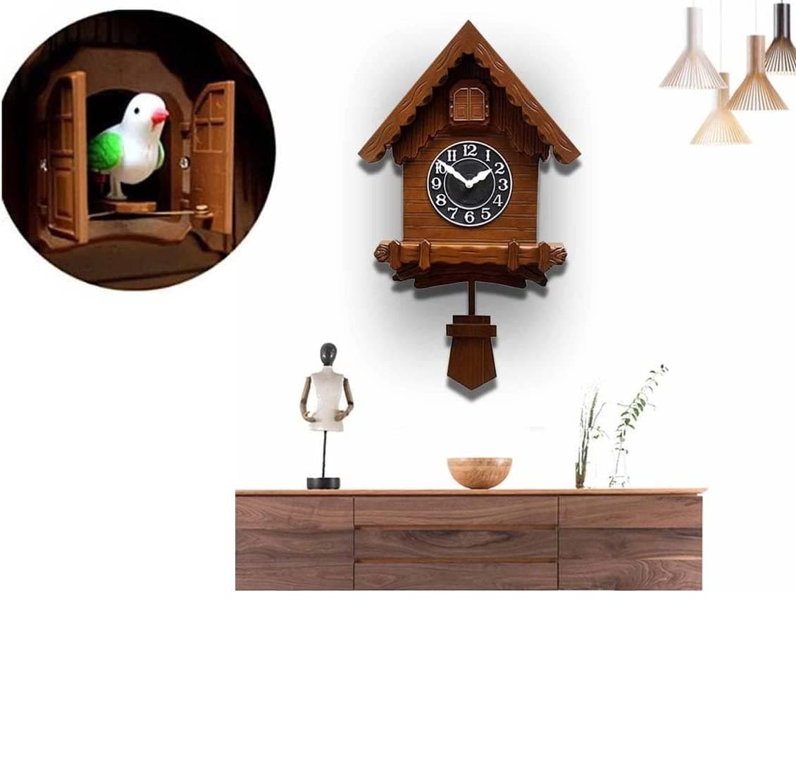 Open And Close Door Cuckoo Bird Analog Wall Clock Without Glass Plastic Clock Full Brown 31W X 52H Cm (Pack Of 1)
