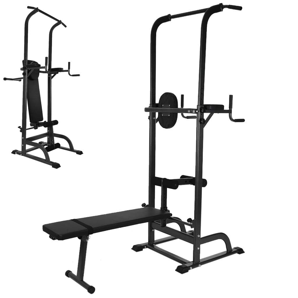 Power Tower Pull Up Bar Dip Stand, Dip Station Home Gym Sit Up Bench Adjusting Height for Pull Up, Dips, Push-up, Knee Raise, Etc (Black)