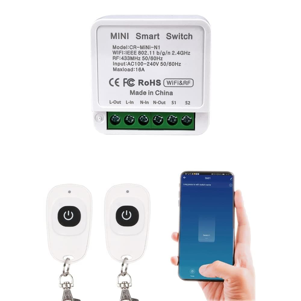 Smart WiFi Light Switch, RF Wireless Remote Control Switch Kit,APP & 433MHz, Compatible with Alexa/Google Home,Voice Control,Timer Function,No Hub Required,16A