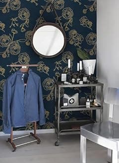 Rylan 45 * 900 Peel and Stick Wallpaper Gold and White Contact Paper Floral Wallpaper Self Adhesive Removable Wallpaper for Bedroom Covering Vinyl Rolls(Blue & Gold)