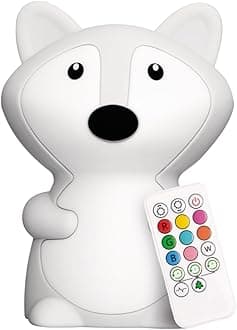 Fiona The Fox Squishy Night Light for Kids | Silicone Mood Lamp with Tap & Remote Control | Rechargeable Color Changing Animal NightLight for Boys & Girls | Portable Nightlight with USB Cord