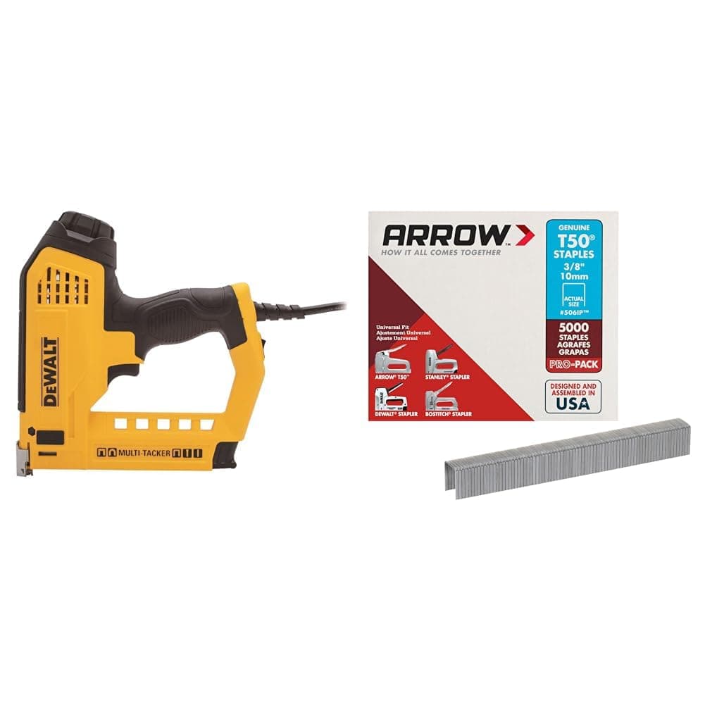 Dewalt DWHT75021 Heavy Duty Electirc 5-in-1 Multi-Tacker & Arrow Fastener 506IP Heavy Duty T50 Staples for Upholstery, Construction, Furniture, Crafts