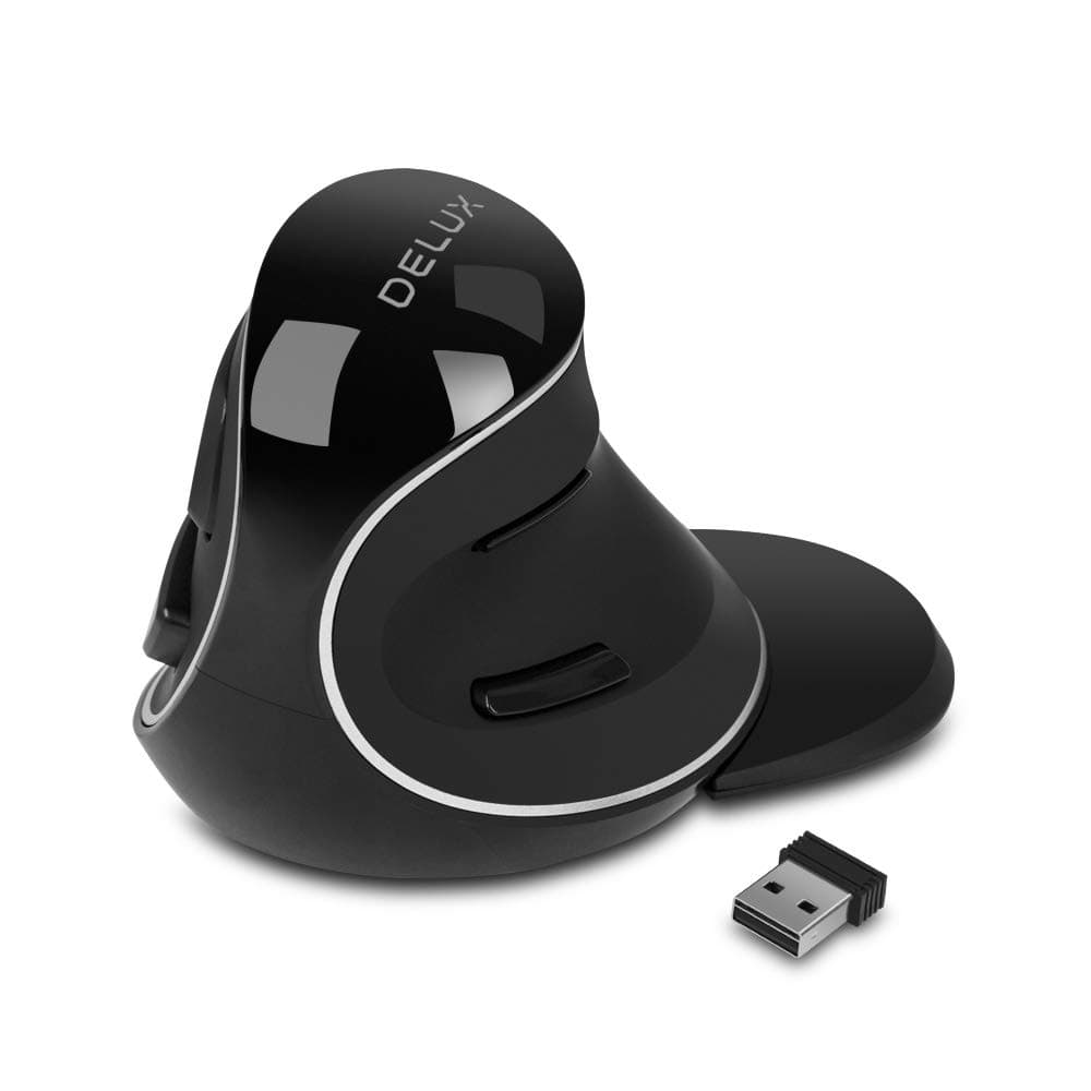 DELUX Ergonomic Vertical Mouse, Wireless Ergo Mouse for Large Hands, 2.4G Connection, Silent Clicks, Up to 1600 DPI,6 Buttons, Removable Wrist Rest, Compatible with Laptop/PC (M618Plus Wireless-Black)