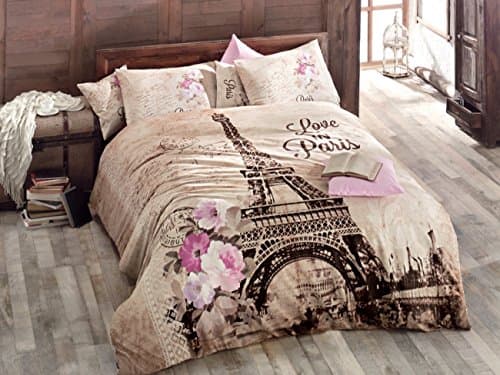100% Turkish Cotton Paris Eiffel Tower Themed Full Double Queen Size Quilt Duvet Cover Set Bedding 4 Pcs!! Made in Turkey