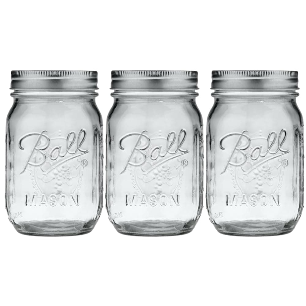 Pint Mason Jar, Regular Mouth, 16 oz (3 Count)