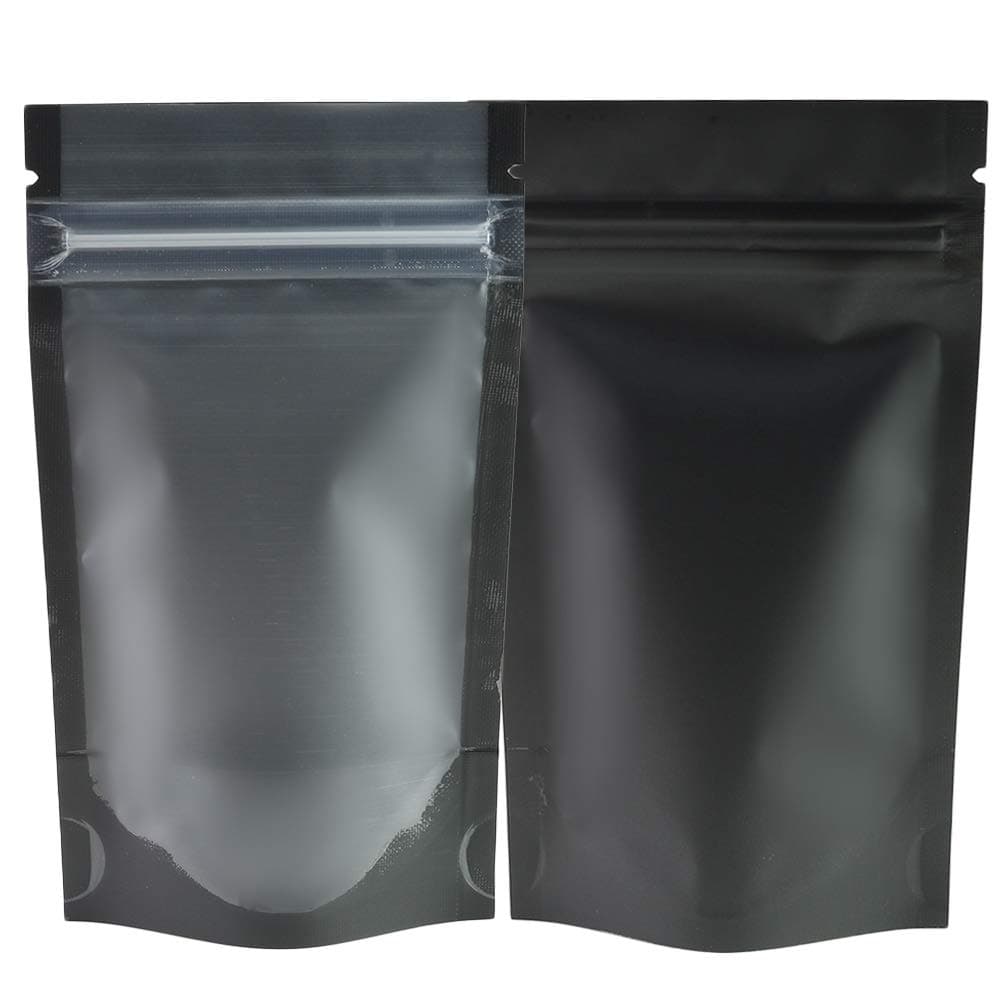 QQ Studio Pack of 100 Translucent Front Matte Black Poly Plastic Resealable Bags (1.7oz (4" x 6"), Stand-Up Pouch)