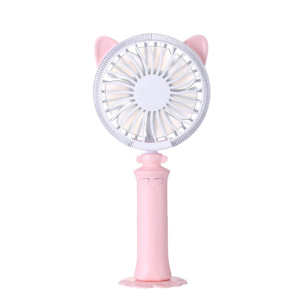 Heart Service Cute Cat Ear Shape Handheld USB Mini Charging Type Fan Adjustable Wind Speed and Direction (Pink)