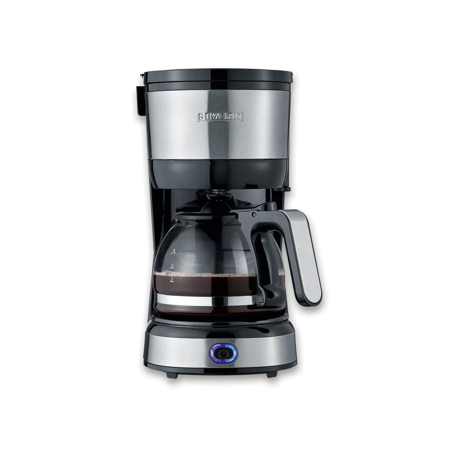 SEVERIN - 4 cup small drip coffee maker, filter coffee maker/American coffee maker with glass carafe, automatic shut-off, brushed stainless steel, 750 W, KA 4808